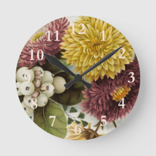 Chrysanthemum Flower Mum Floral Round Clock