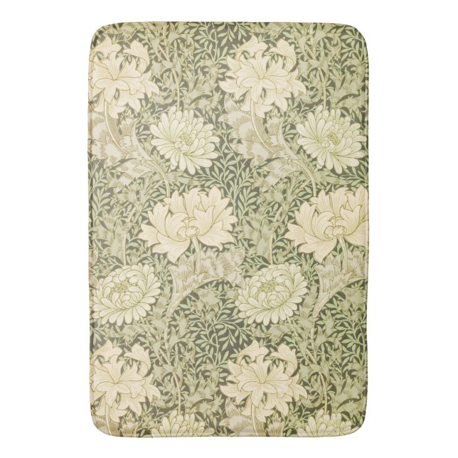 Chrysanthemum Flower Pattern (by William Morris) Bath Mat (Front Vertical)