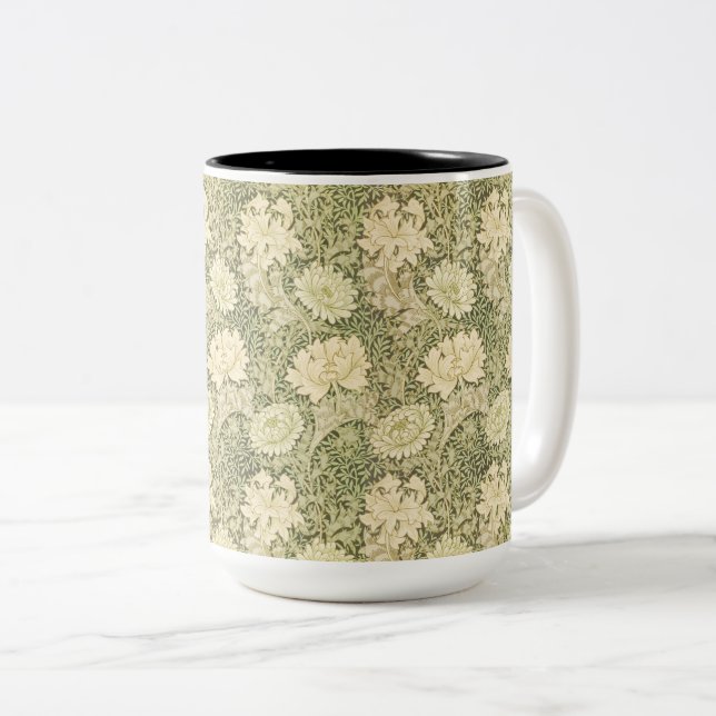 Chrysanthemum Flower Pattern (by William Morris) Two-Tone Coffee Mug (Front Right)