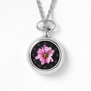 Chrysanthemum Flower Pink Roman Num waa Watch