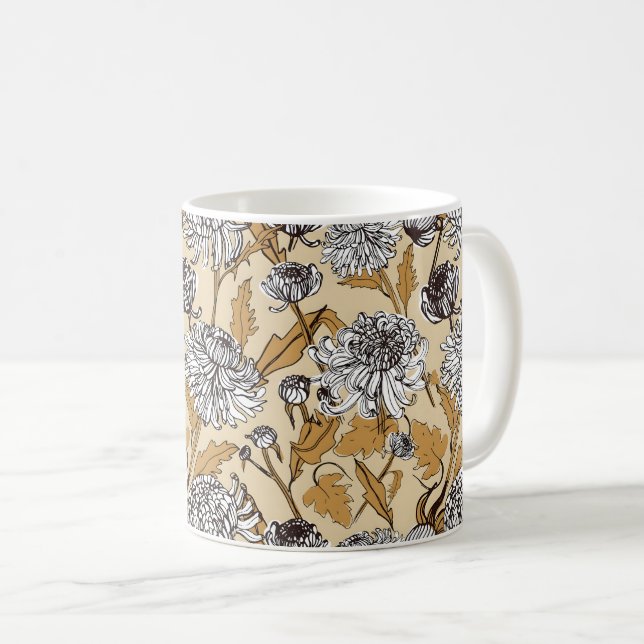 Chrysanthemum Flower Seamless Pattern Coffee Mug (Front Right)