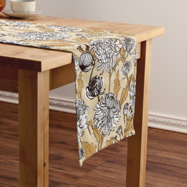 Chrysanthemum Flower Seamless Pattern Short Table Runner (In Situ)
