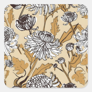 Chrysanthemum Flower Seamless Pattern Square Sticker
