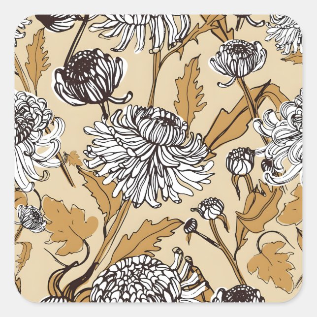 Chrysanthemum Flower Seamless Pattern Square Sticker (Front)