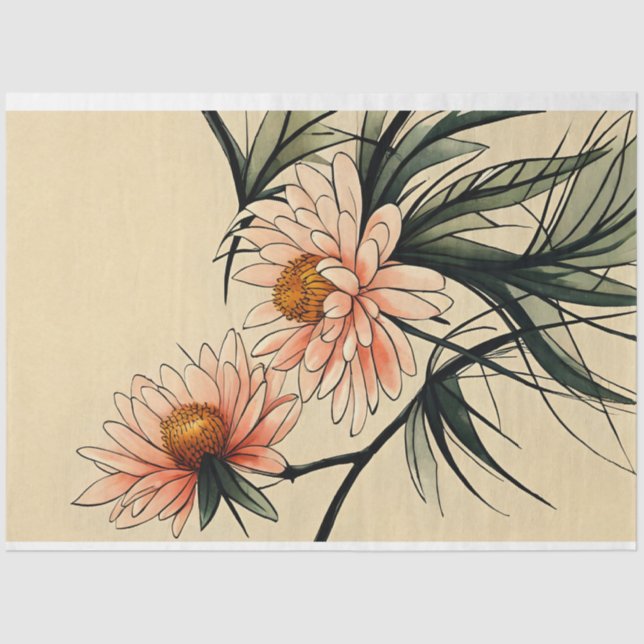Chrysanthemum Flower Sumi-e Japanese ink drawing Tissue Paper (Front)