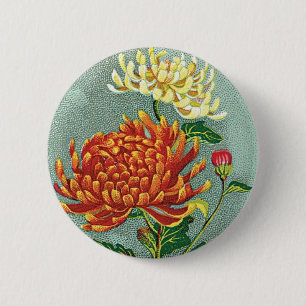 Chrysanthemum Flower Vintage Japanese Silk Label 6 Cm Round Badge