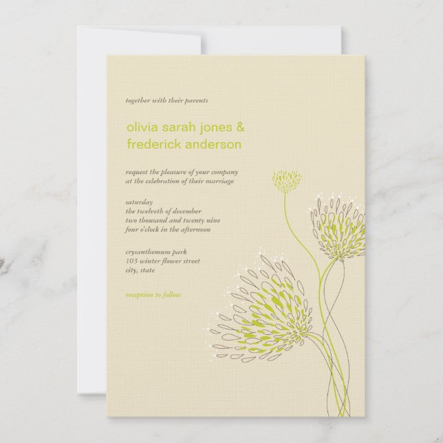 Chrysanthemum Flowers Floral Elegant Chic Wedding Invitation (Front)