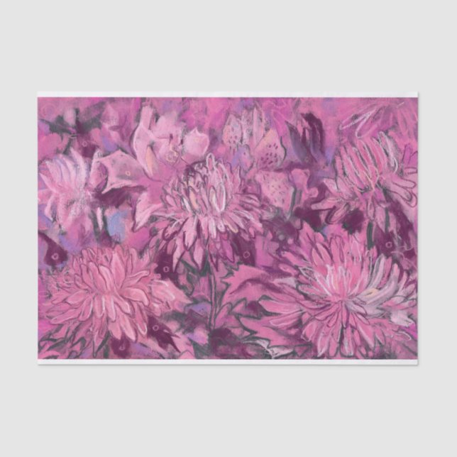 Chrysanthemum Flowers Floral Painting Pink Maroon Tissue Paper (Front)