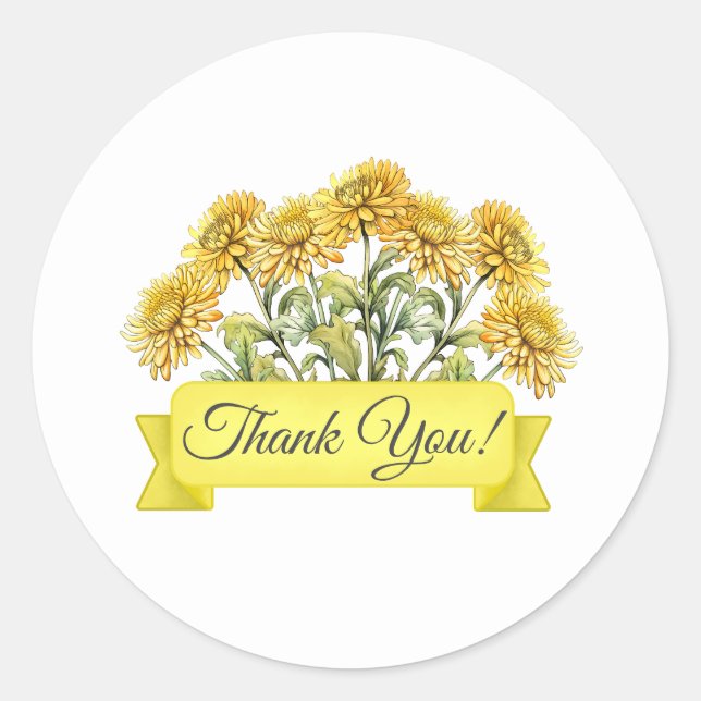 Chrysanthemum Flowers Floral Thank You Classic Round Sticker (Front)