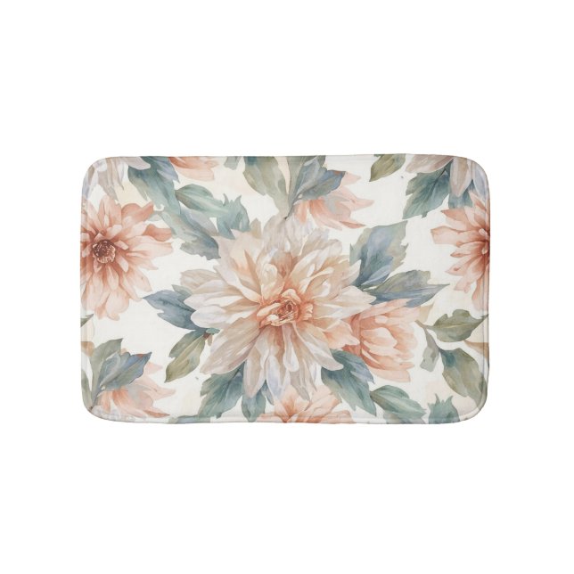 Chrysanthemum Flowers Watercolor Botanical Pattern Bath Mat (Front)