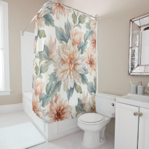 Chrysanthemum Flowers Watercolor Botanical Pattern Shower Curtain