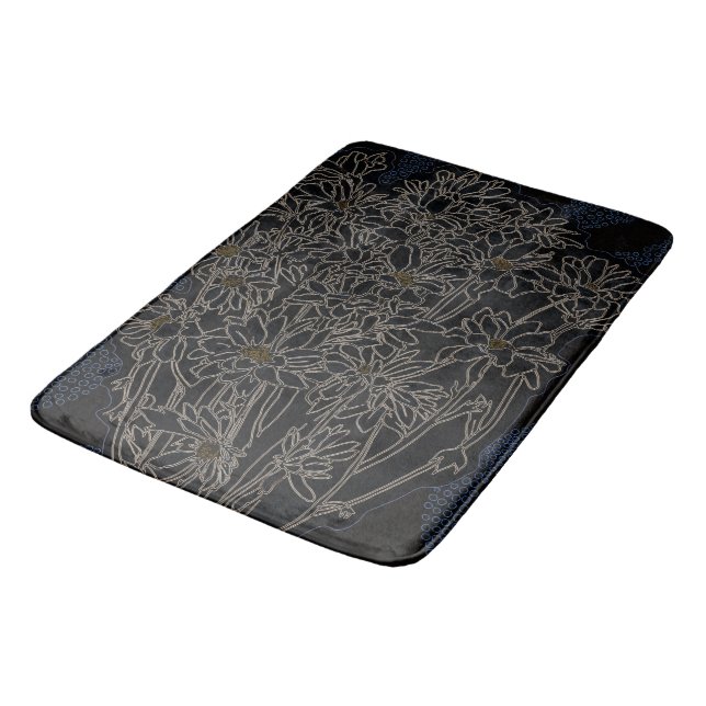 Chrysanthemum garden flowers art black & old metal bath mat (Angled)