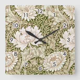 Chrysanthemum Gold, William Morris Square Wall Clock