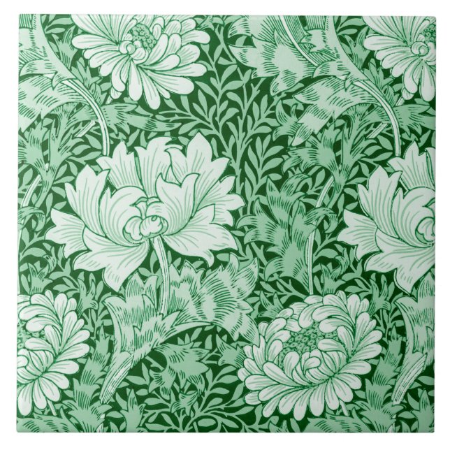 Chrysanthemum Green, William Morris Ceramic Tile (Front)