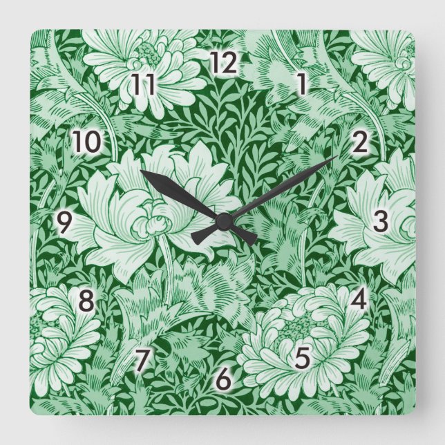 Chrysanthemum Green, William Morris Square Wall Clock (Front)