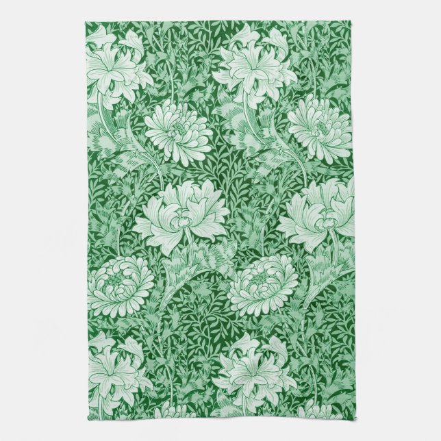Chrysanthemum Green, William Morris Tea Towel (Vertical)