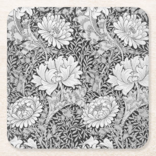 Chrysanthemum Grey, William Morris Square Paper Coaster