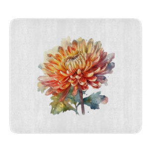 chrysanthemum in yellow and orange watercolor cutting board