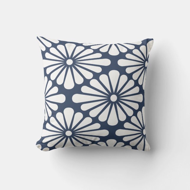 Chrysanthemum [indigo] - Japanese Pattern Cushion (Front)