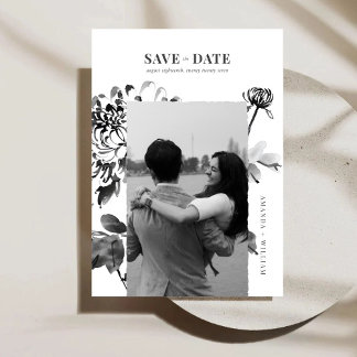 Chrysanthemum Ink Art Photo Save The Date Card