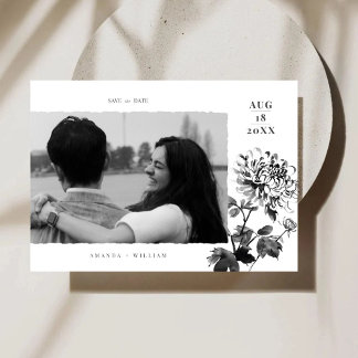 Chrysanthemum Ink Art Photo Save The Date Card