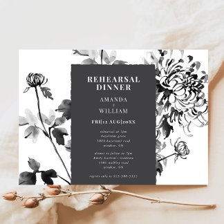Chrysanthemum Ink Art Rehearsal Dinner Invitation