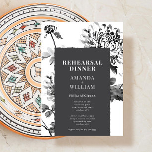 Chrysanthemum Ink Art Rehearsal Dinner Invitation