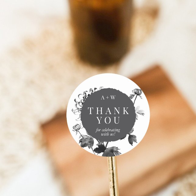 Chrysanthemum Ink Art Round Sticker (Creator Uploaded)