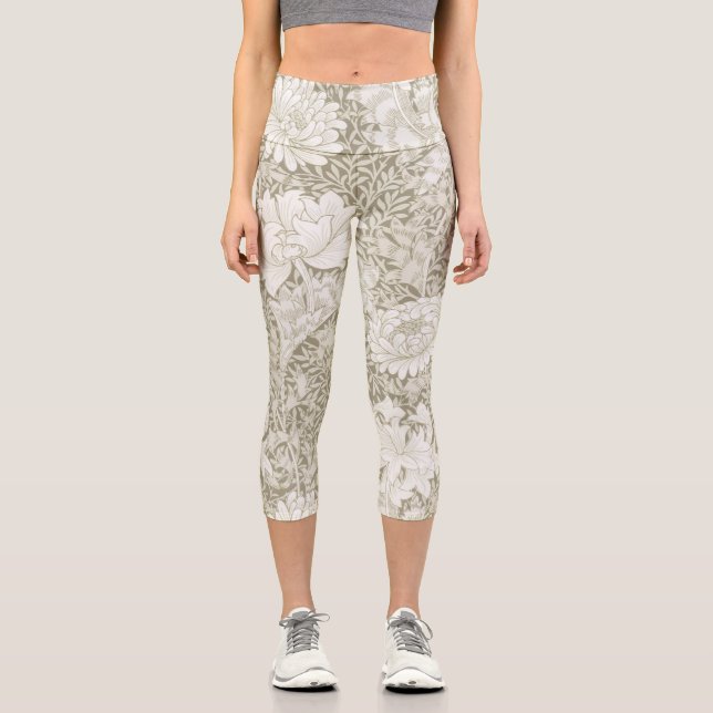 Chrysanthemum Ivory, William Morris Capri Leggings (Front)