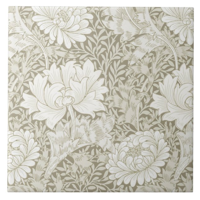 Chrysanthemum Ivory, William Morris Ceramic Tile (Front)
