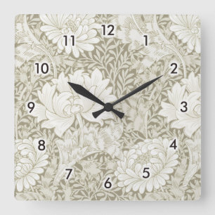 Chrysanthemum Ivory, William Morris Square Wall Clock
