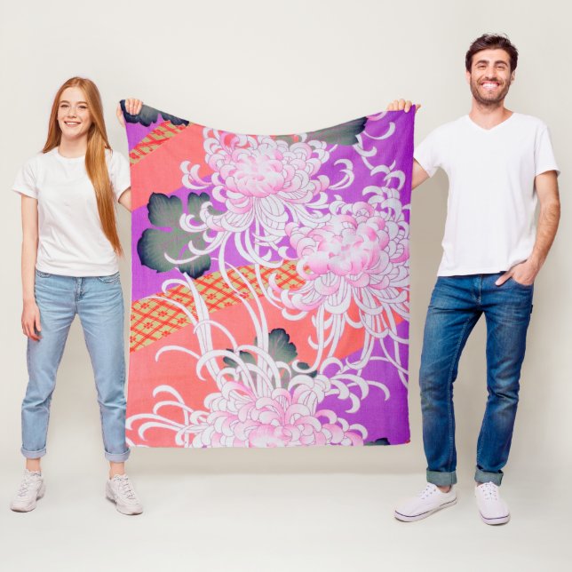 Chrysanthemum, Japanese Design Fleece Blanket (In Situ)