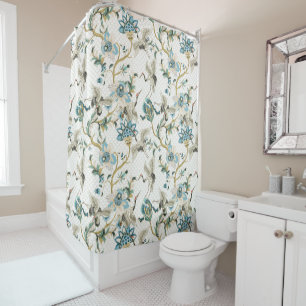 Chrysanthemum & Japanese Red Crowned Crane Bird Shower Curtain