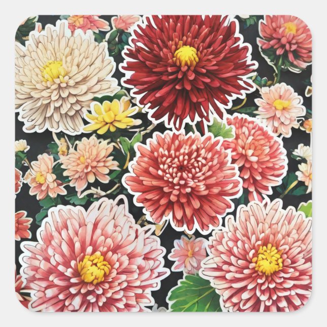 Chrysanthemum Majesty: Embrace Timeless Square Sticker (Front)