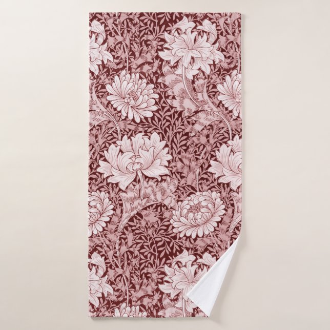 Chrysanthemum Maroon, William Morris Bath Towel (Bath Towel)