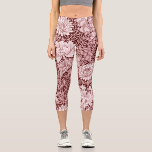 Chrysanthemum Maroon, William Morris Capri Leggings