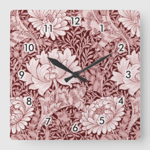 Chrysanthemum Maroon, William Morris Square Wall Clock