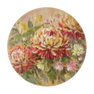 Chrysanthemum Meadow: Acrylic Hand Painting. Cutting Board