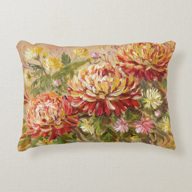 Chrysanthemum Meadow: Acrylic Hand Painting. Decorative Cushion (Front)