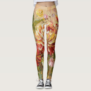 Chrysanthemum Meadow: Acrylic Hand Painting. Leggings