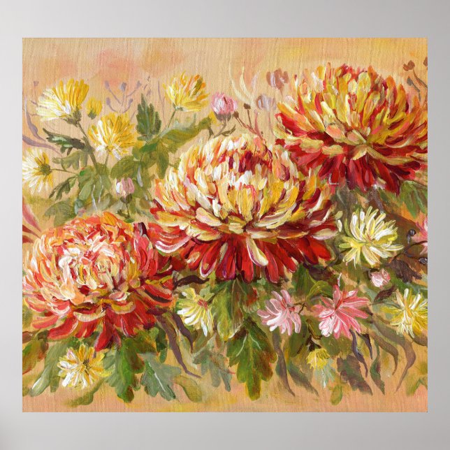 Chrysanthemum Meadow: Acrylic Hand Painting. Poster (Front)