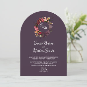 Chrysanthemum Monogram on Midnight Plum Invitation