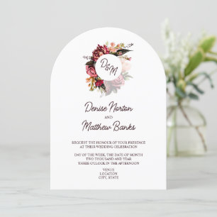 Chrysanthemum Monogram on Pure White Invitation