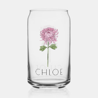 CHRYSANTHEMUM November Birth Flower Custom Name Can Glass