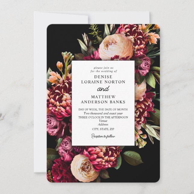 Chrysanthemum on Black Invitation (Front)