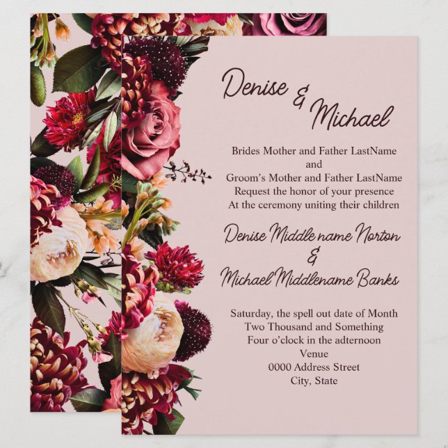 Chrysanthemum on Mauve Chalk Invitation (Front/Back)