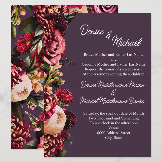 Chrysanthemum on Midnight Plum Invitation (Front/Back)