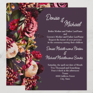 Chrysanthemum on Midnight Plum Invitation