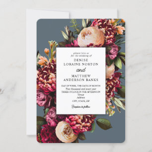 Chrysanthemum on Midnight Teal Invitation