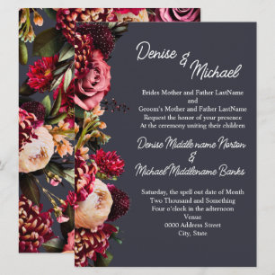 Chrysanthemum on Polar Night Grey Invitation